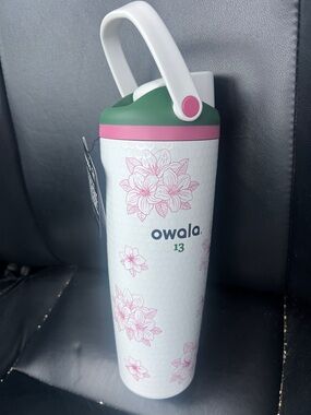 Owala 13 Floral White Water Bottle with Pink & Green Accents